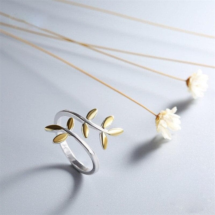 Zweig, Ring, Naturschoen - #blatt, #sommer, #sterlingsilber, #vergoldet, #wald