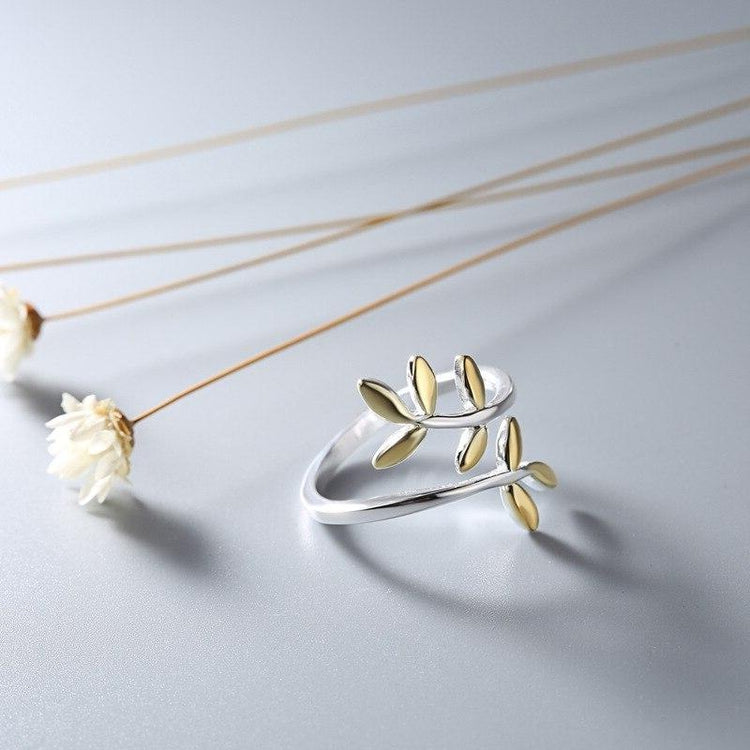 Zweig, Ring, Naturschoen - #blatt, #sommer, #sterlingsilber, #vergoldet, #wald