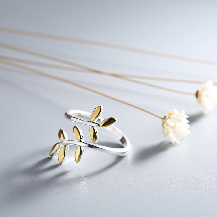 Zweig, Ring, Naturschoen - #blatt, #sommer, #sterlingsilber, #vergoldet, #wald