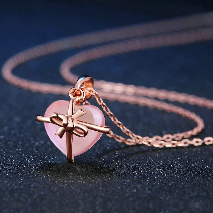 Herzsteinkette, Kette, Naturschoen - #citrin, #herz, #rosenquarz, #sterlingsilber, #vergoldet, edelstein, kristal