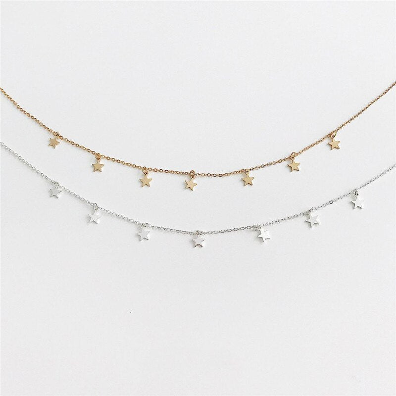 Sternenkette, Kette, Naturschoen - #golden, #himmel, choker, kurz