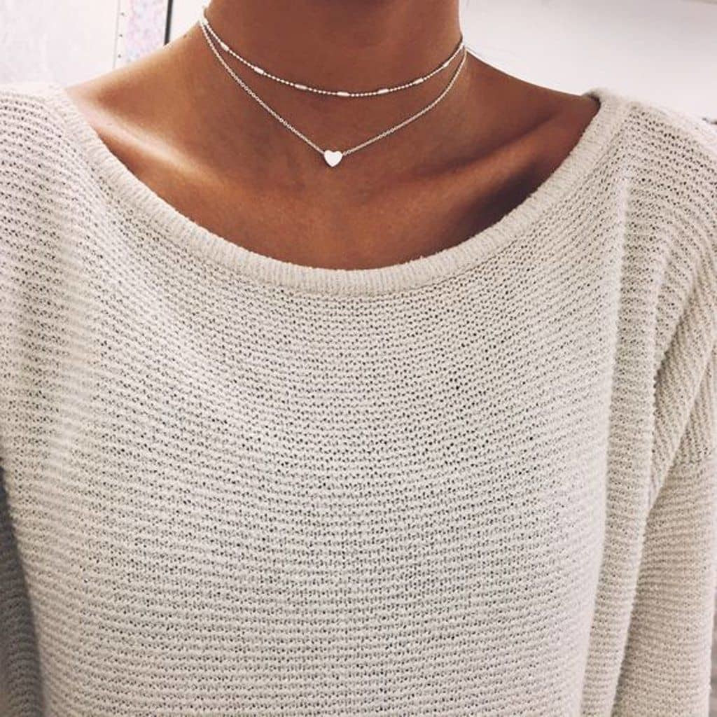 Layer-Herzkette, Kette, Naturschoen - #golden, #herz, #layer