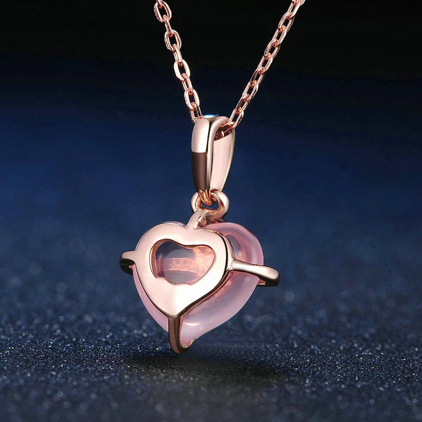 Herzsteinkette, Kette, Naturschoen - #citrin, #herz, #rosenquarz, #sterlingsilber, #vergoldet, edelstein, kristal
